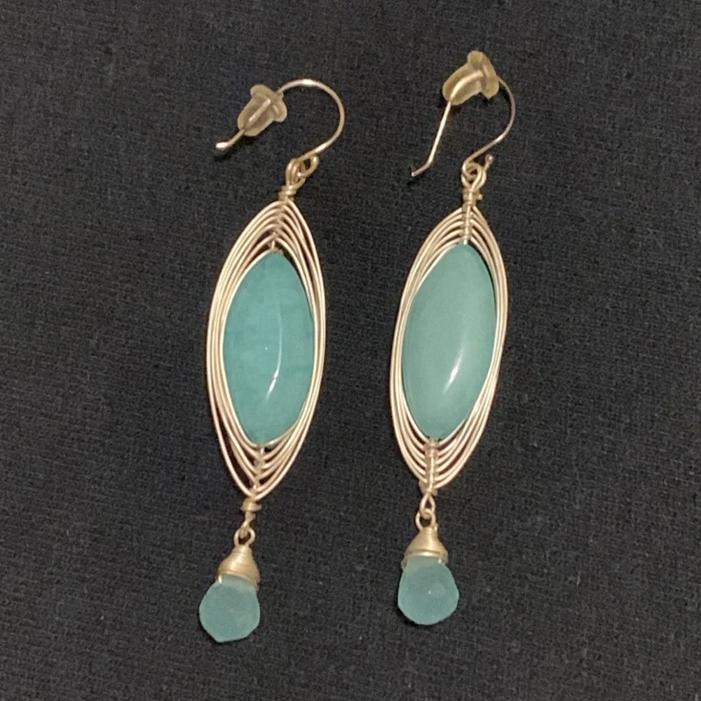 Handmade Wire Wrapped Amazonite Stone Dangle Earrings